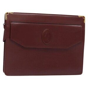 CARTIER Must Line Clutch Bag Leather Bordeaux Gold Auth ac3860